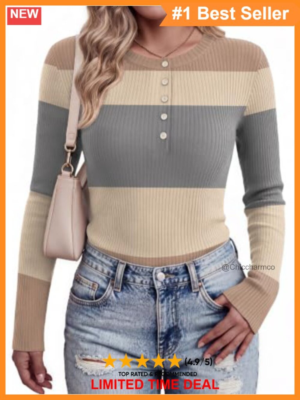Ekouaer Women's Rib Knit Henley Sweater Long Sleeve Lightweight Pullover